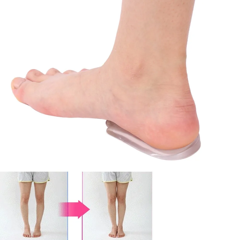1 Pair of Heel Lift Insert Pad Cushion Heel Sleeves Pads Silicone Transparent Support Cups for Relieving Heel Pain O/X Legs Correction Support Cups