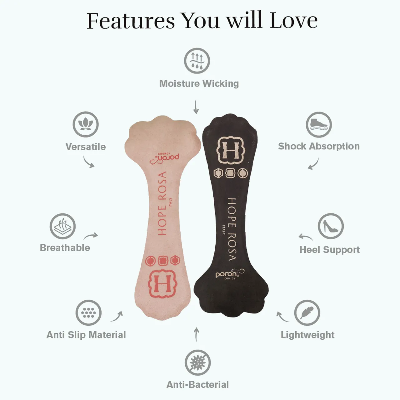 2-Pair of Full Length Cushion Insoles - Black/Rose