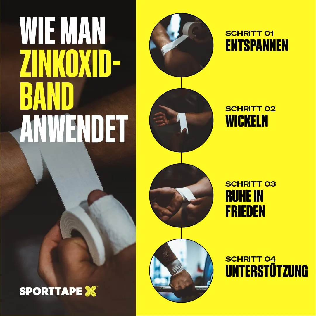 3 rolls of SPORTTAPE zinc oxide sports tape white - 2.5 cm x 10 m - football tape bandage | Inelastic boxing bandage for wrist and fingers | Skin-friendly, sports tape for climbing, martial arts, boxing, 2.5 cm (3 rolls), white