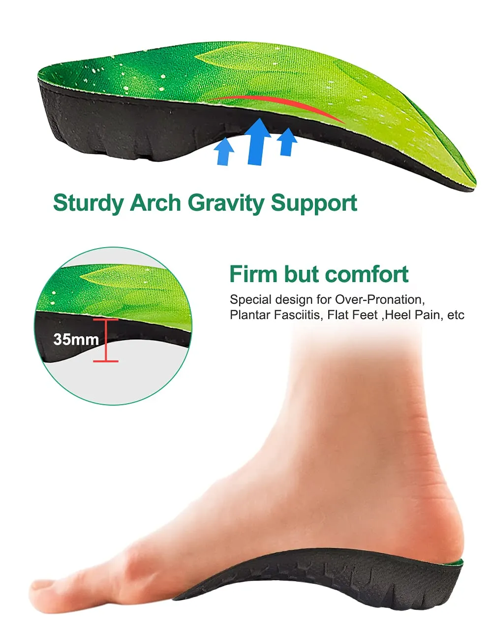 3/6 Length Orthotic Insole,Arch Support Shoe Insert Flat Feet,Plantar Fasciitis, High Arch,Foot Pronation, Fallen Arches, Heel Pain, Men Women Shoe Insole…
