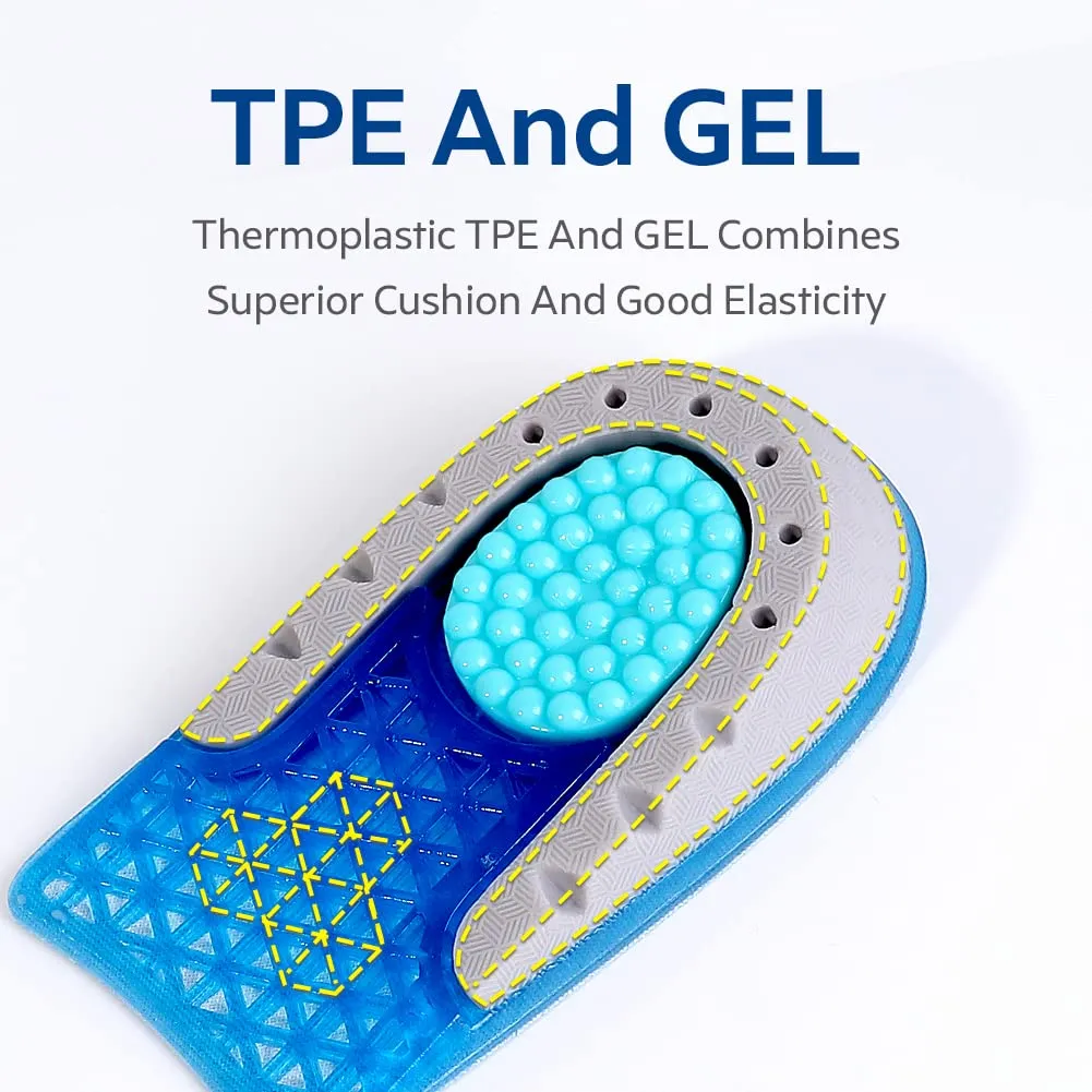 3ANGNI TPE Invisible Height Increase Insoles Heel Cushions Taller Pad, Elevator Insert for Relief Heel Pain, Heel Lifted Plantar Fasciitis Men Woman 1.5CM Blue
