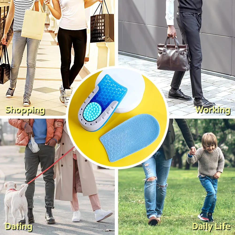 3ANGNI TPE Invisible Height Increase Insoles Heel Cushions Taller Pad, Elevator Insert for Relief Heel Pain, Heel Lifted Plantar Fasciitis Men Woman 1.5CM Blue