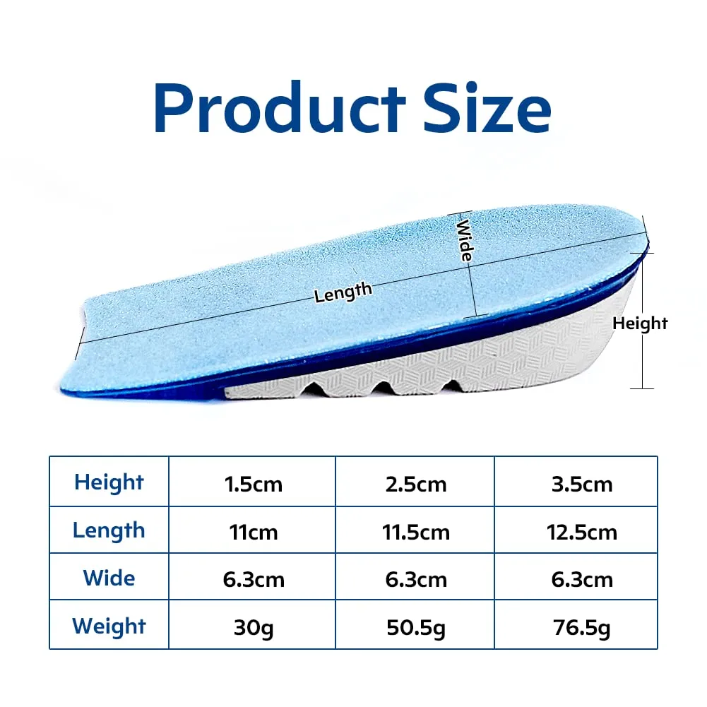 3ANGNI TPE Invisible Height Increase Insoles Heel Cushions Taller Pad, Elevator Insert for Relief Heel Pain, Heel Lifted Plantar Fasciitis Men Woman 1.5CM Blue