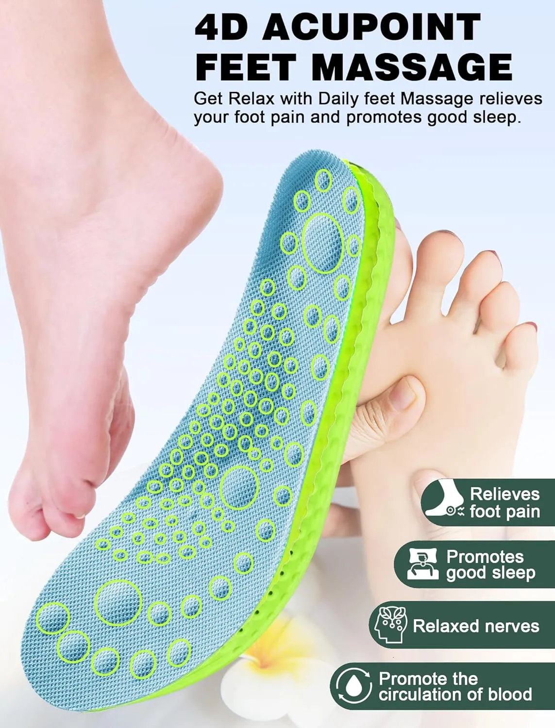 4D Cloud Soles Insoles for Men and Women,Soft Shock Absorption Massage Insoles -Comfort Sports Shoe Inserts Arch Support Insoles, Work Boot Shoe Insole (Blue, M Men 8~9 /Women 9.5)