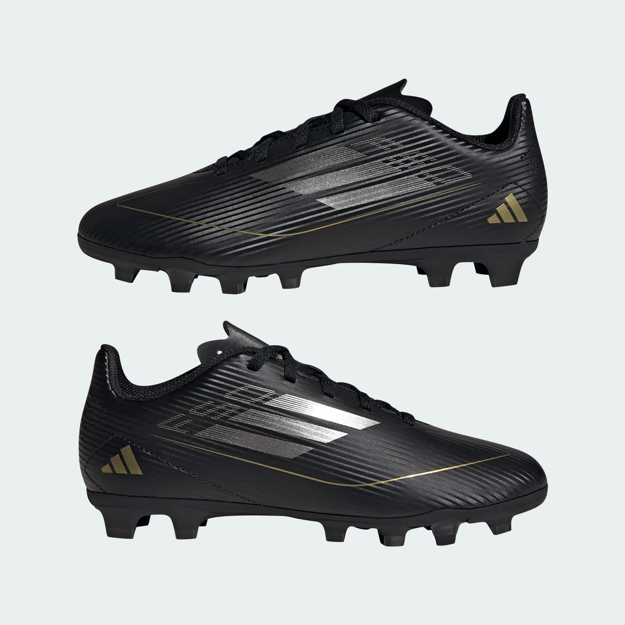 adidas F50 CLUB Flexible Ground Soccer Cleats | Core Black-Iron Metallic-Gold Metallic | Kid's Unisex