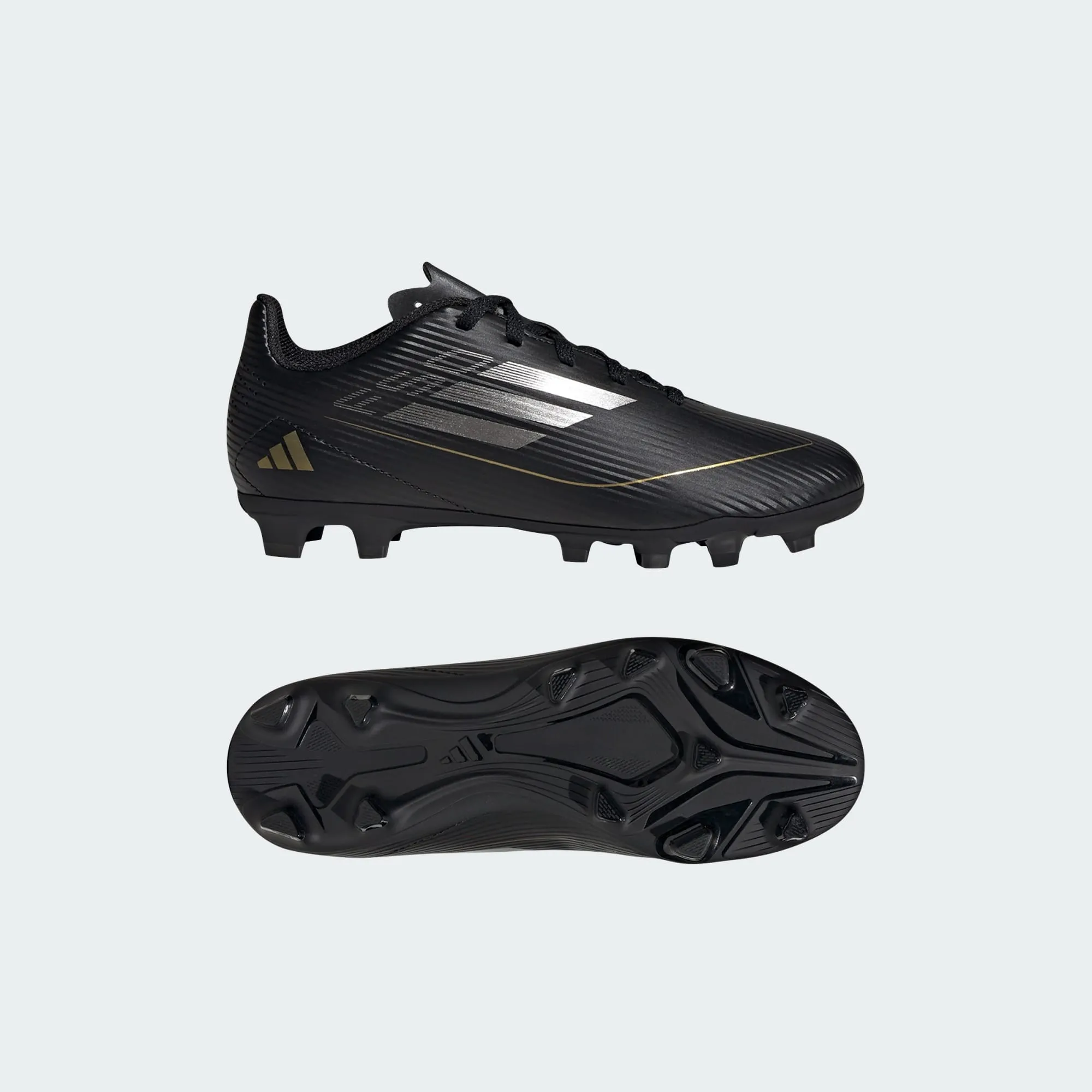 adidas F50 CLUB Flexible Ground Soccer Cleats | Core Black-Iron Metallic-Gold Metallic | Kid's Unisex