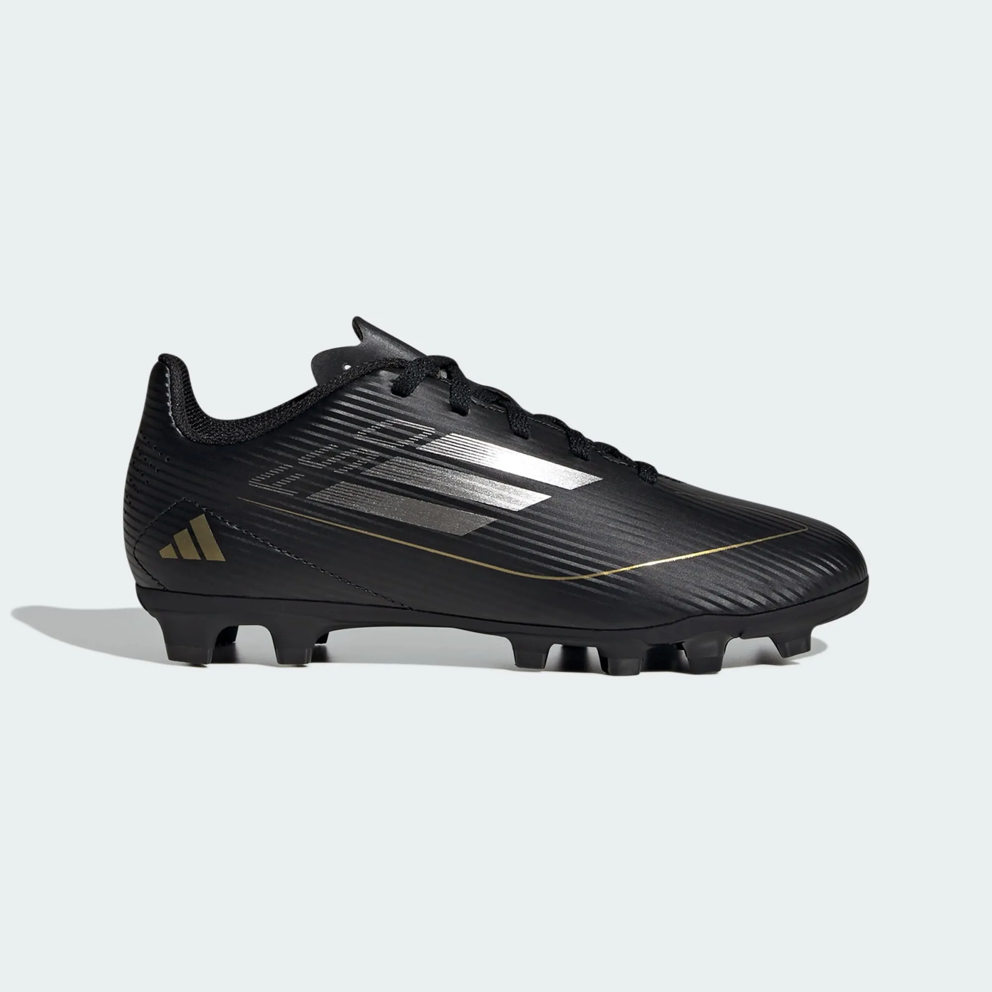 adidas F50 CLUB Flexible Ground Soccer Cleats | Core Black-Iron Metallic-Gold Metallic | Kid's Unisex