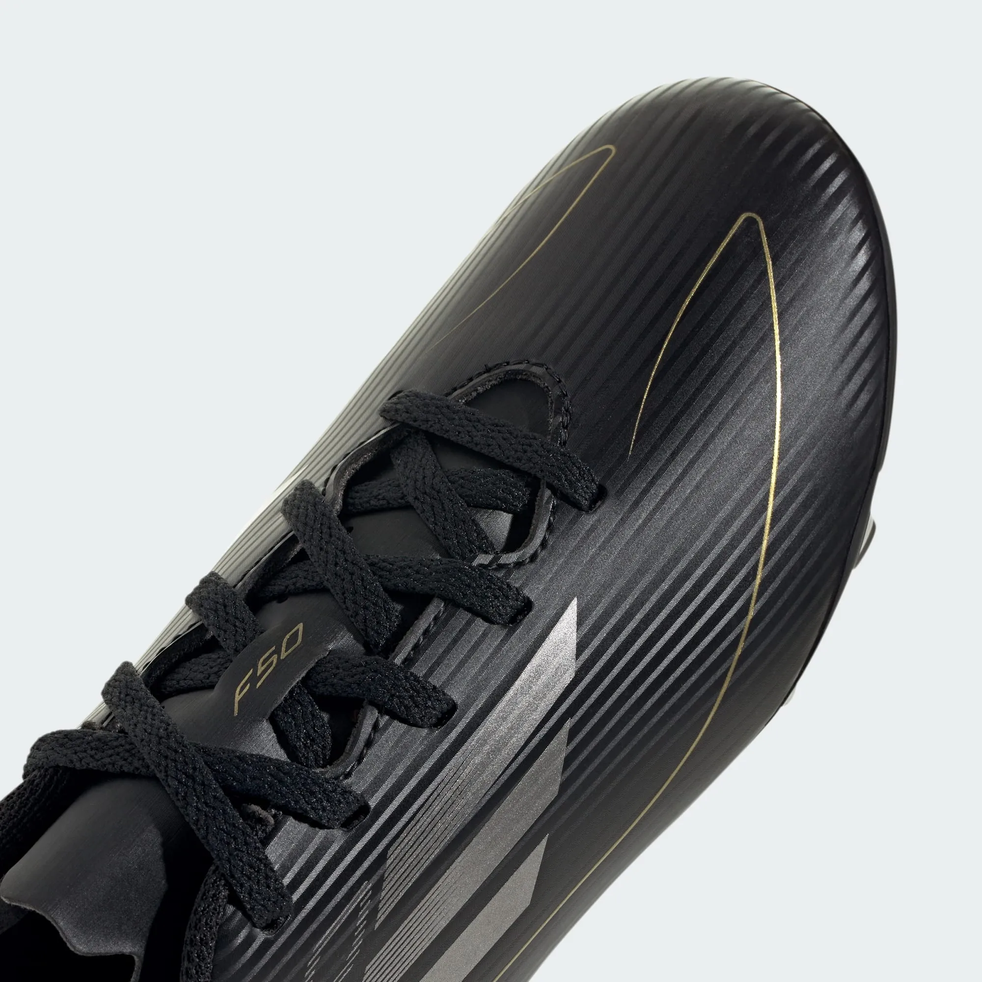 adidas F50 CLUB Flexible Ground Soccer Cleats | Core Black-Iron Metallic-Gold Metallic | Kid's Unisex
