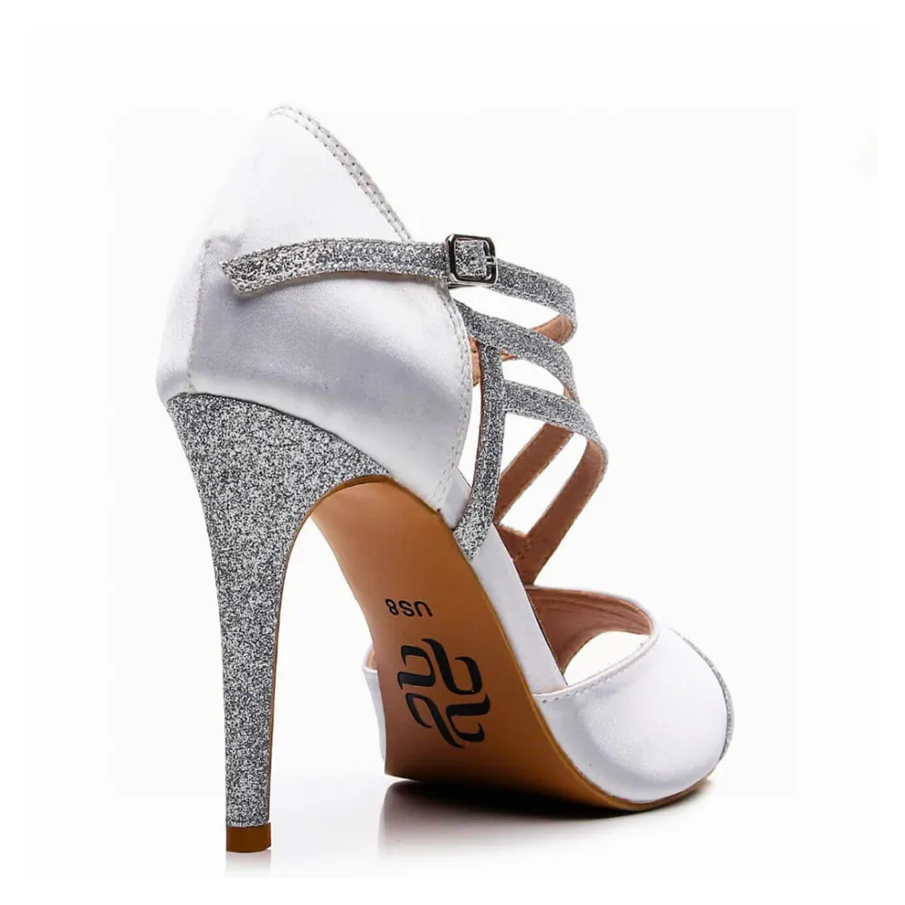 Alejate - Silver Bridal Strappy Latin Dance Shoes (Street Sole)