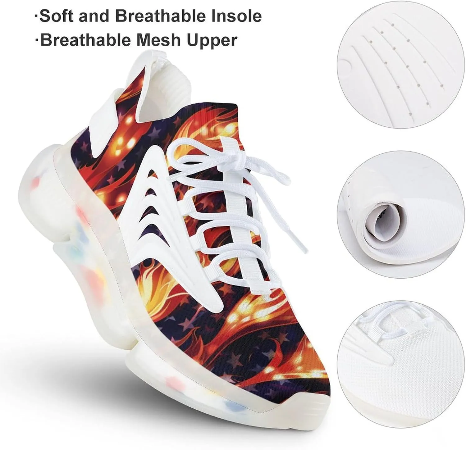 American Flag in Flame Men's Running Shoes Lightweight Walking Shoe Breathable Sneaker
