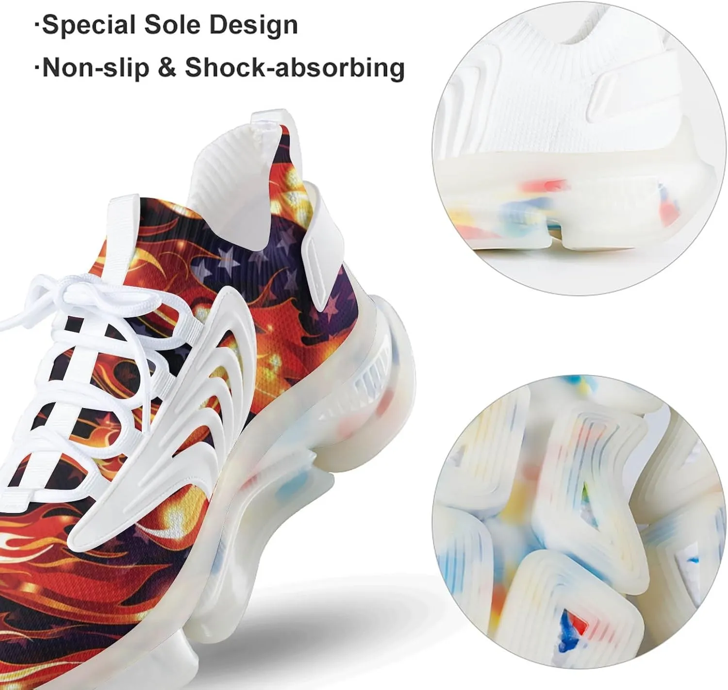 American Flag in Flame Men's Running Shoes Lightweight Walking Shoe Breathable Sneaker