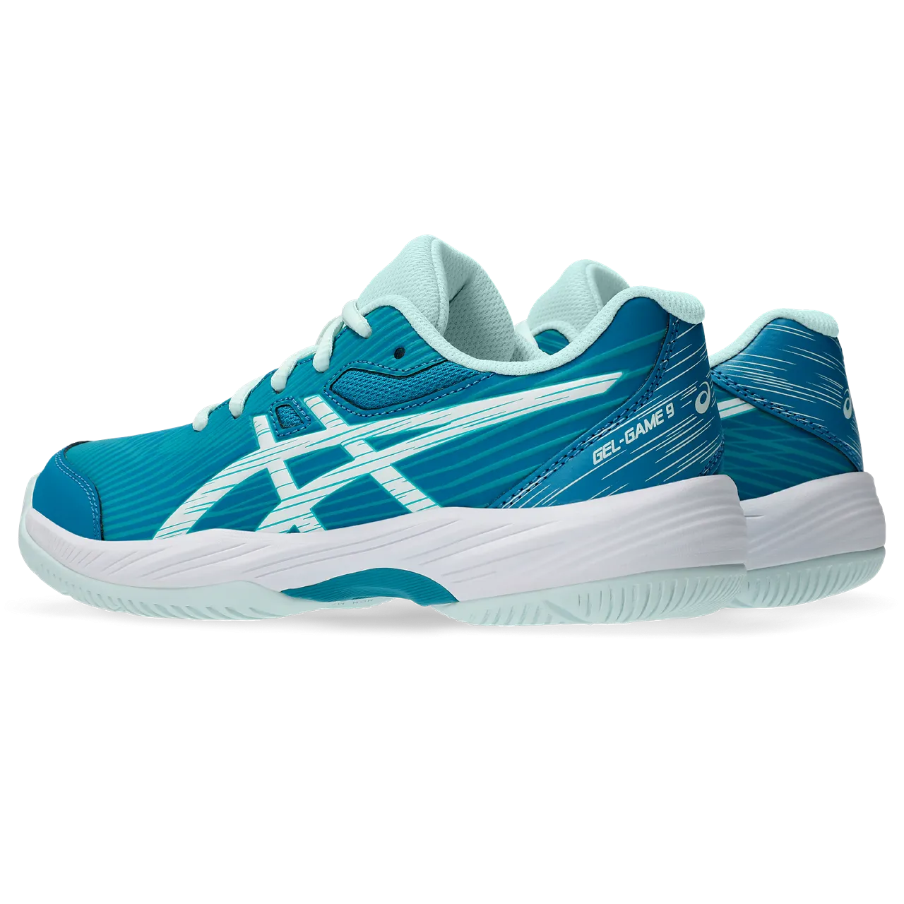 Asics Junior Gel Game 9 Tennis Shoes Pale Mint Blue Expanse