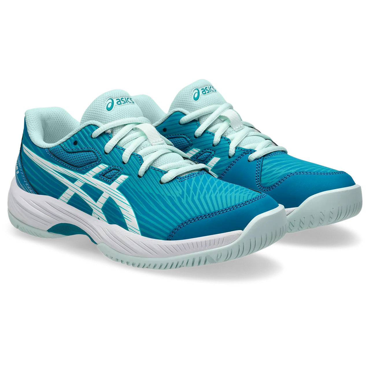 Asics Junior Gel Game 9 Tennis Shoes Pale Mint Blue Expanse