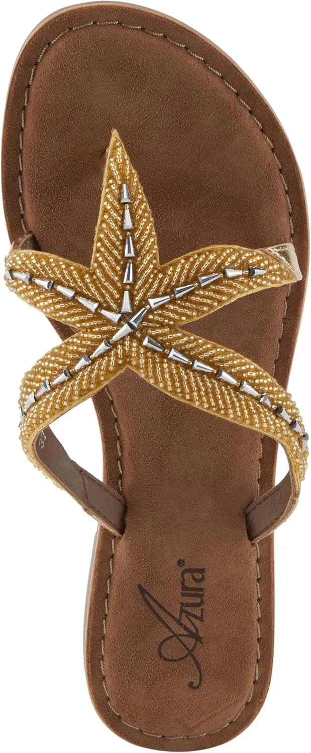 Azura Women's Starry Leaher Slide Sandal - Star-Designed Beaded with Jewels Leaher Slide Sandal - Star-Designed Beaded with Jewels