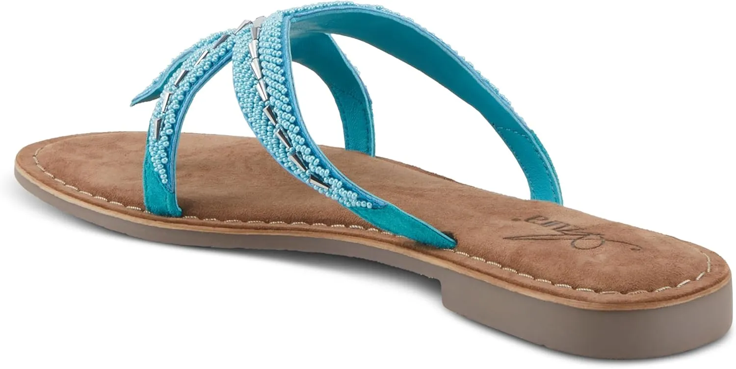 Azura Women's Starry Leaher Slide Sandal - Star-Designed Beaded with Jewels Leaher Slide Sandal - Star-Designed Beaded with Jewels