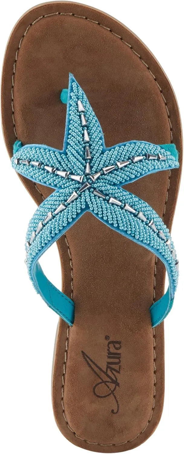 Azura Women's Starry Leaher Slide Sandal - Star-Designed Beaded with Jewels Leaher Slide Sandal - Star-Designed Beaded with Jewels