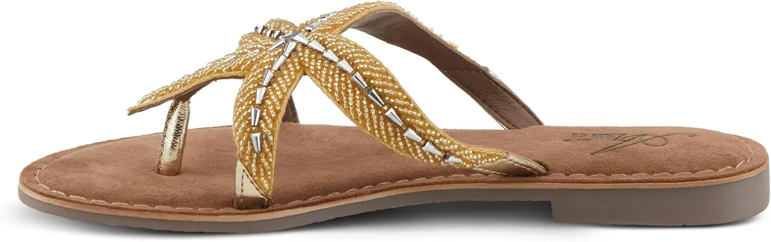 Azura Women's Starry Leaher Slide Sandal - Star-Designed Beaded with Jewels Leaher Slide Sandal - Star-Designed Beaded with Jewels