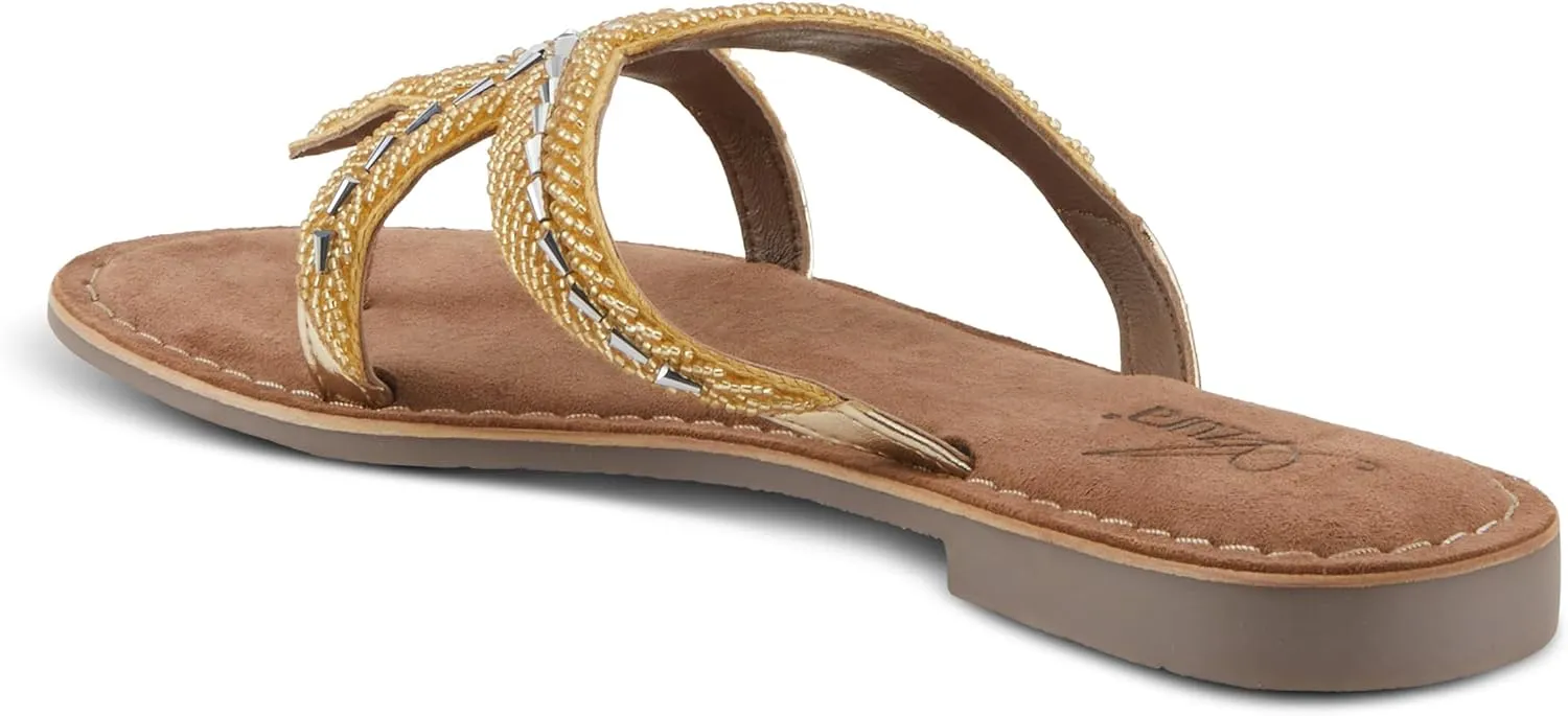 Azura Women's Starry Leaher Slide Sandal - Star-Designed Beaded with Jewels Leaher Slide Sandal - Star-Designed Beaded with Jewels