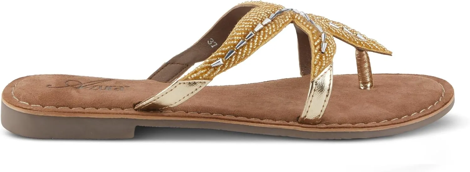 Azura Women's Starry Leaher Slide Sandal - Star-Designed Beaded with Jewels Leaher Slide Sandal - Star-Designed Beaded with Jewels