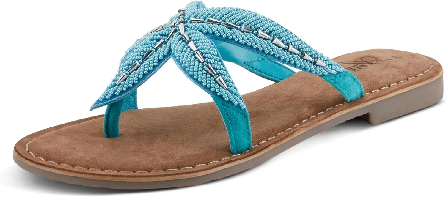 Azura Women's Starry Leaher Slide Sandal - Star-Designed Beaded with Jewels Leaher Slide Sandal - Star-Designed Beaded with Jewels