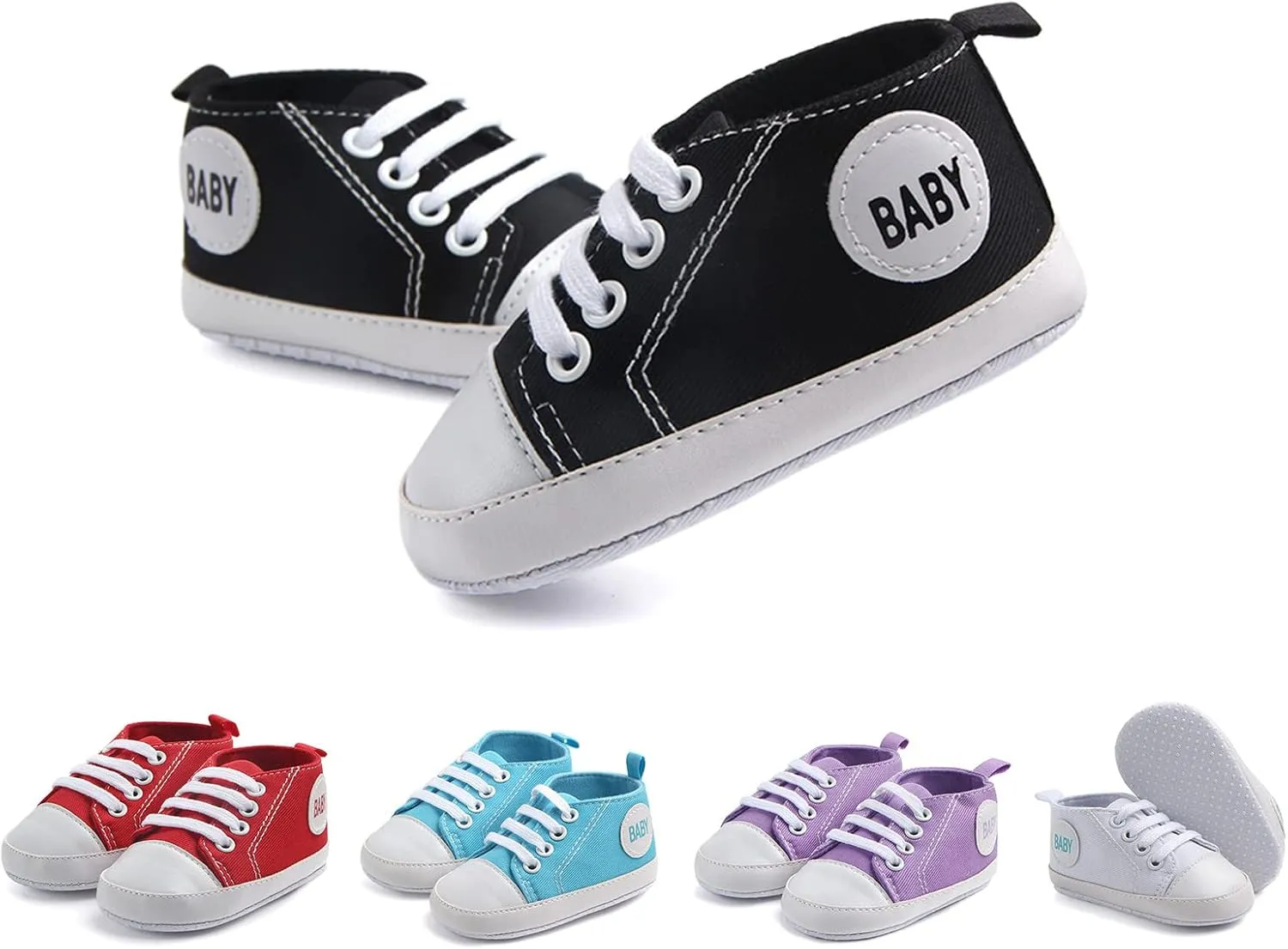 Baby Girls Boys Canvas Sneakers Soft Sole High-Top Ankle First-Walkers Step Shoes Infant Flat Bottom Footwear