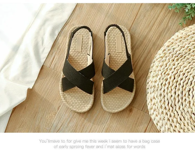 Beach Open Toe Linen Flat Sandals