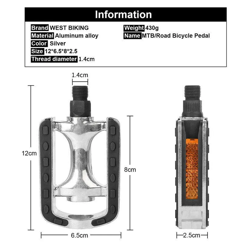 Bike Pedals Anti-slip Aluminum Alloy Ultralight Cycling Pedals 14mm Thread Diameter Mountain Road Bicycle Pedal