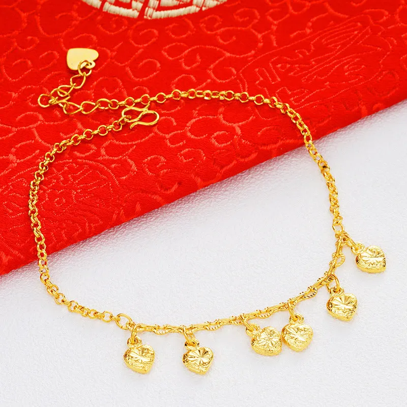 Bohemian 24K Gold Color heart shape anklets for women