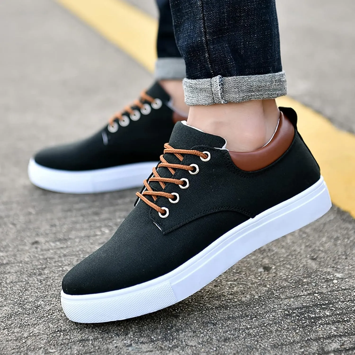 BORAMAX Men's Black Low Top Shoes Canvas Sneaker with Soft Insole Causal Dress Shoes for Men Comfortable Walking Shoes