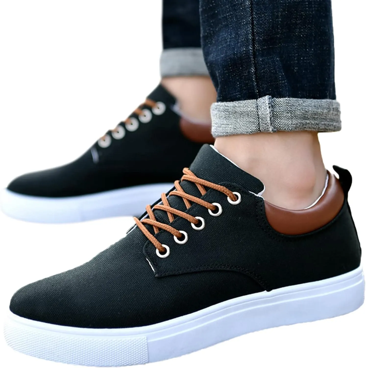 BORAMAX Men's Black Low Top Shoes Canvas Sneaker with Soft Insole Causal Dress Shoes for Men Comfortable Walking Shoes