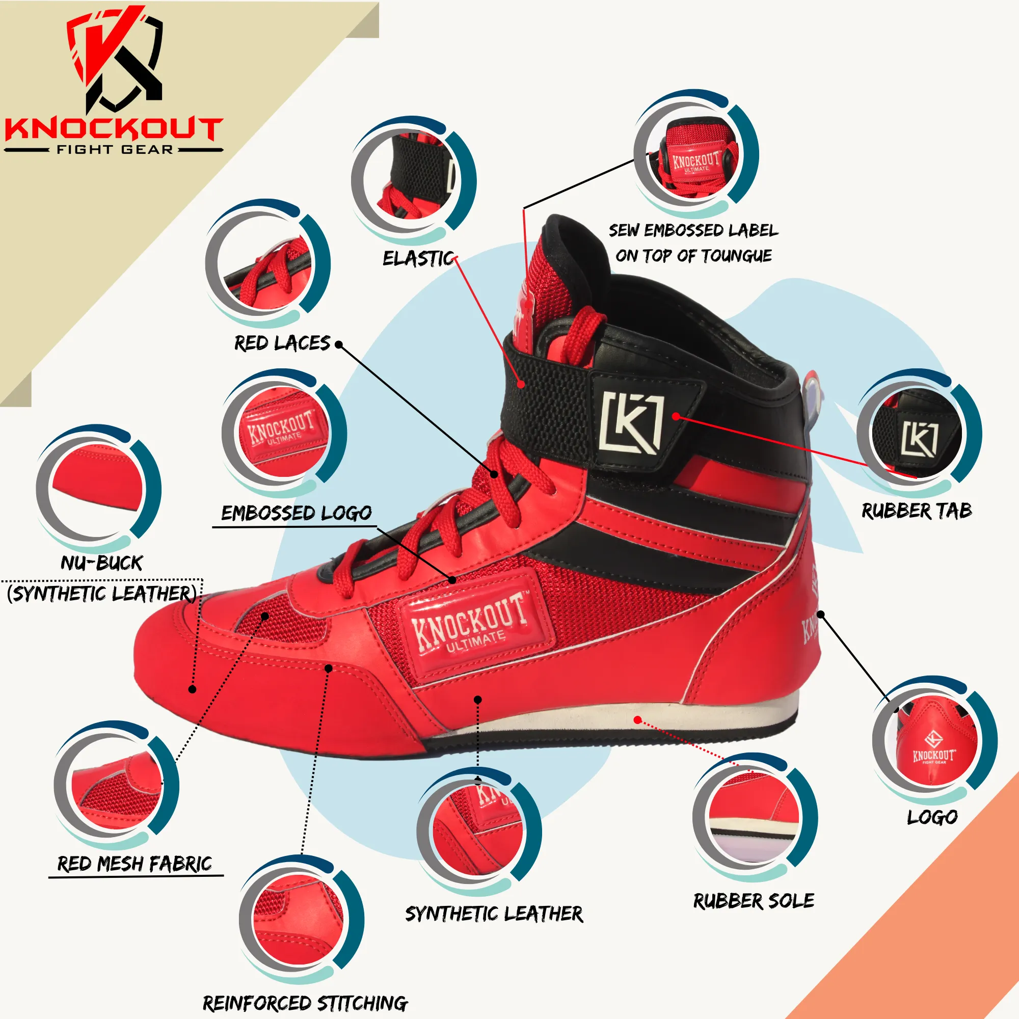 Boxing Shoes Lightweight, Breathable with Anti-Slipping Poly Rubber Sole and Extra Ankle Support for Boxers