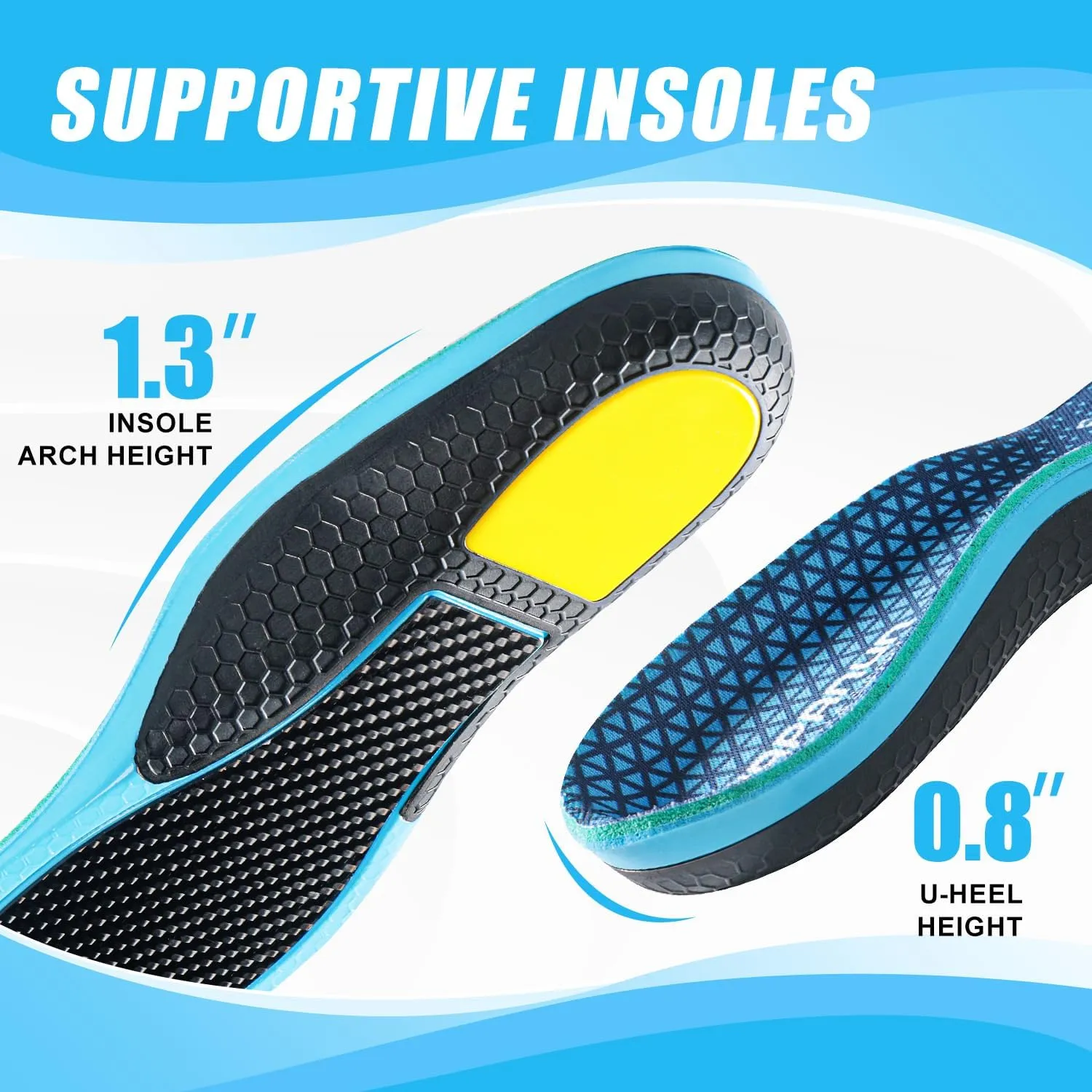 Carbon Fiber Shock-Absorbing Insole with Arch Support is Suitable for Basketball, Running, Cycling, Outdoor Hiking and Other Daily Sports. (Blue, M10.5/11W11.5/12300mm)