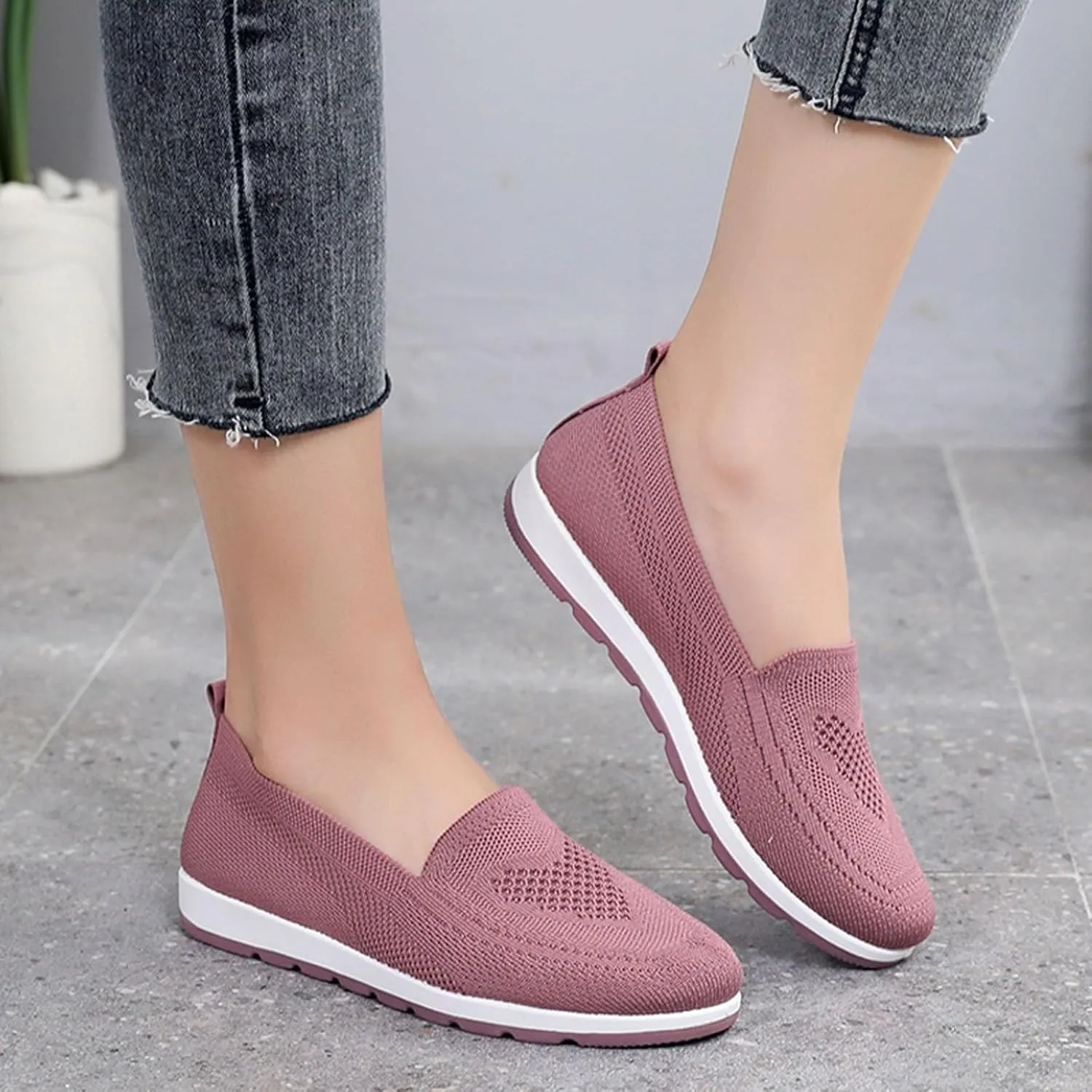Casual Boat Shoes for Women Slip On Breathable Comfortable Lightweight Classic Comfort Flat Fashion Sneakers Non Slip Air Cushioned Casual Tennis Walking Sports Shoes for Gym Travel