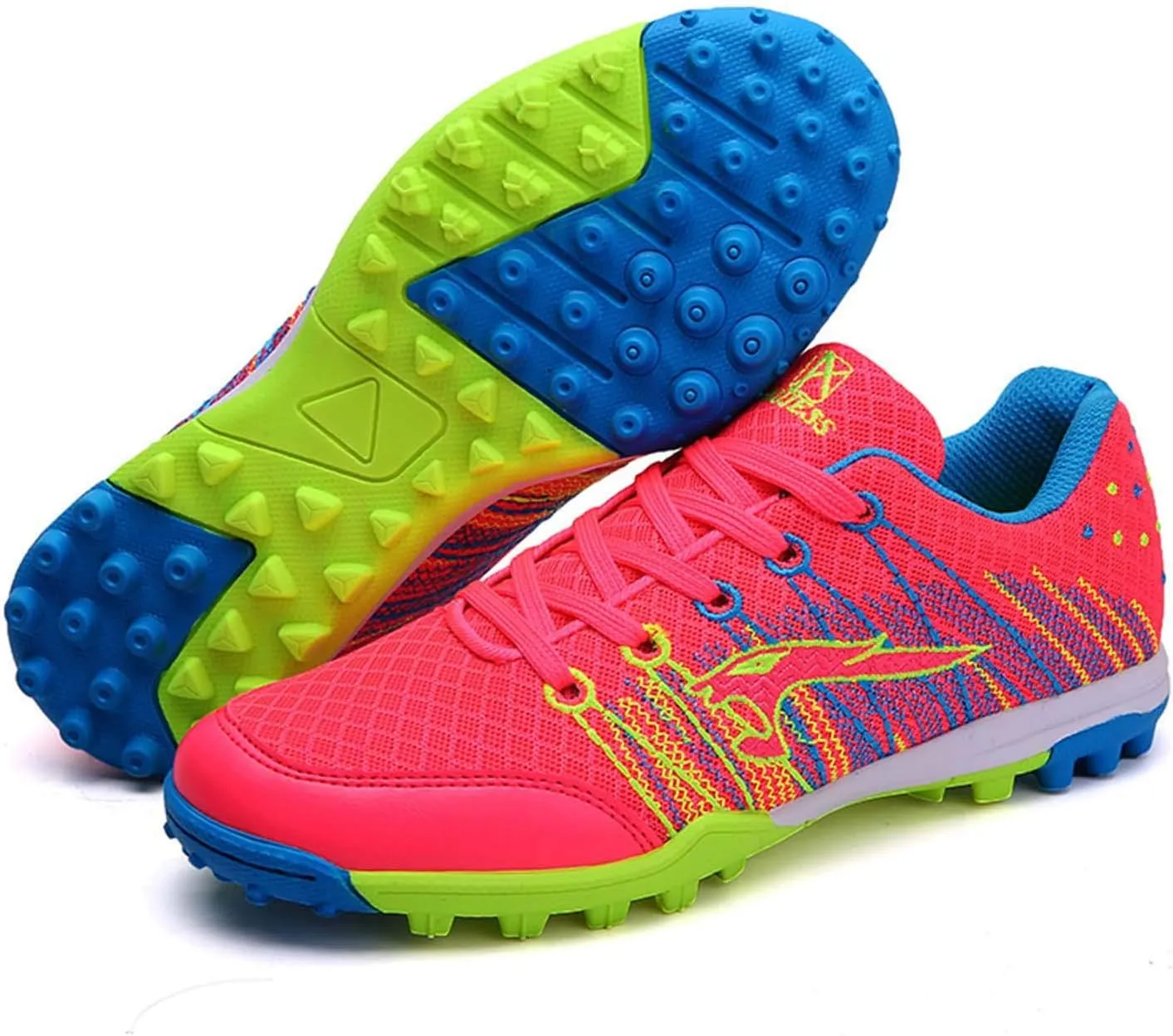 CERYTHRINA Kids Turf Soccer Shoes Boys Girls Athletic Indoor Outdoor Football Cleats Hook and Loop Shoes