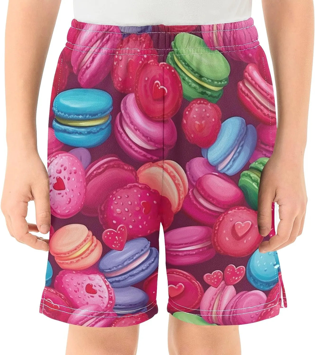 CHIFIGNO Colorful Macaroons Boys Shorts Athletic Gym Shorts Elastic Waist with Pockets Kids Clothes 7-15Y