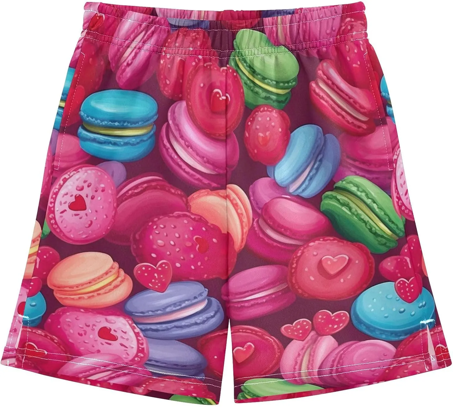 CHIFIGNO Colorful Macaroons Boys Shorts Athletic Gym Shorts Elastic Waist with Pockets Kids Clothes 7-15Y