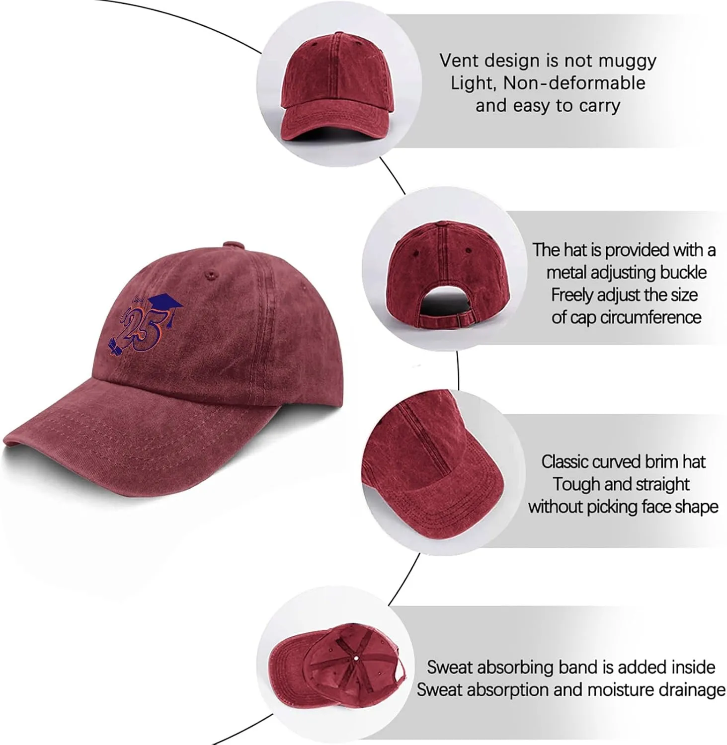 Class of 2025 Graduation Design Mens Baseball Hats Ball Hats for Women Light Weight Cap Ponytail Baseball Hat