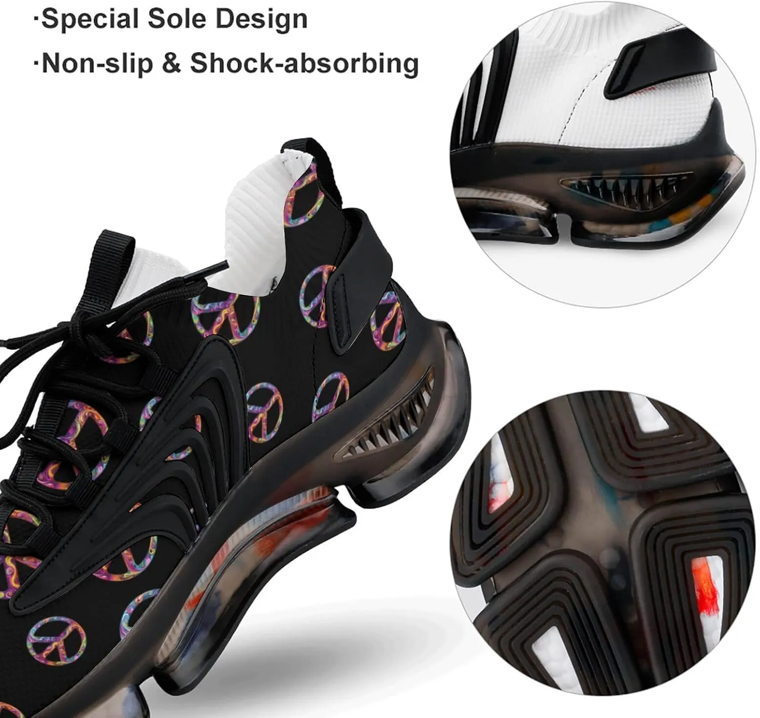 Colorful Peace Sign Psychedelic Men's Running Shoes Lightweight Walking Shoe Breathable Sneaker