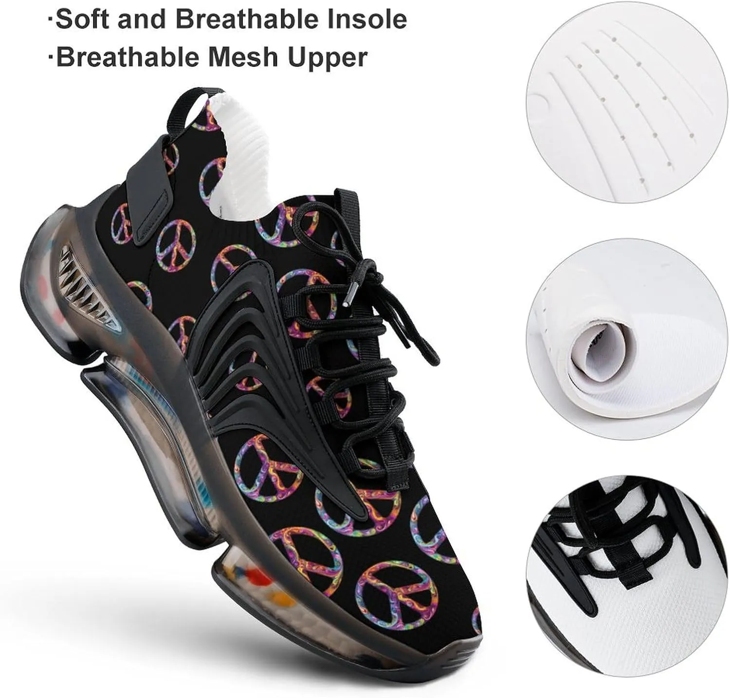 Colorful Peace Sign Psychedelic Men's Running Shoes Lightweight Walking Shoe Breathable Sneaker