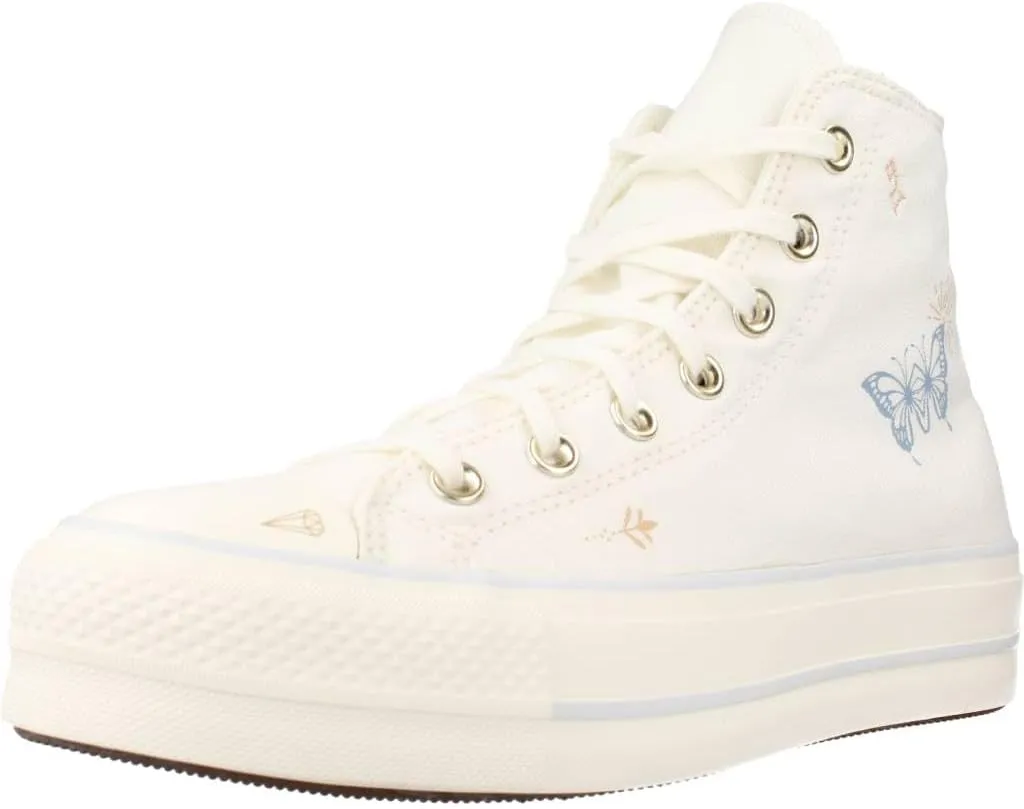 Converse Unisex Chuck Taylor All Star Lift High Top Canvas Sneaker - Lace up Closure Style - White/Cocoon Blue 9.5