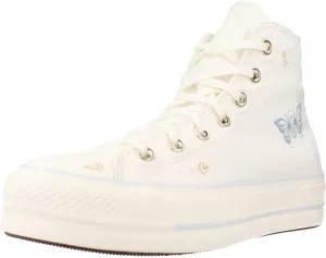 Converse Unisex Chuck Taylor All Star Lift High Top Canvas Sneaker - Lace up Closure Style - White/Cocoon Blue 9.5