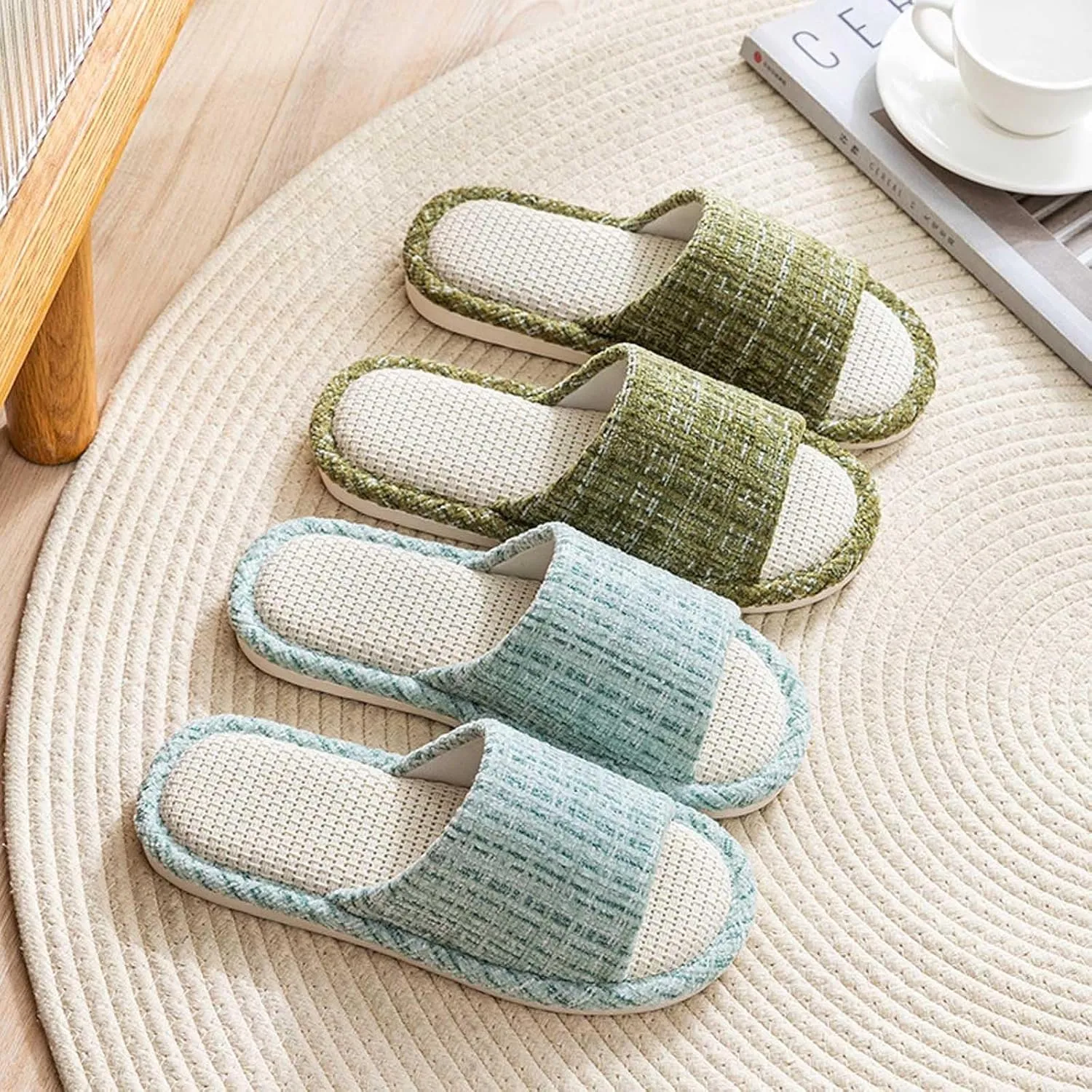 Couples Fashion Open Toe Cloth Mute Slippers Men's and Women's Linen Home Shoes Women Bed Slippers Size 11