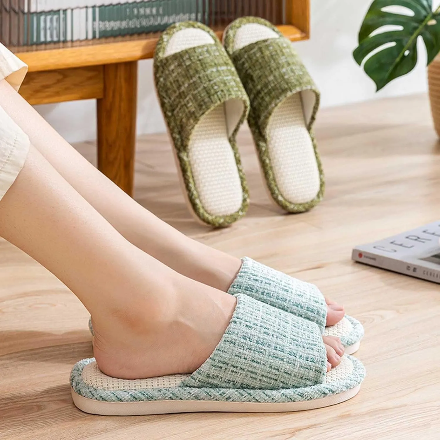 Couples Fashion Open Toe Cloth Mute Slippers Men's and Women's Linen Home Shoes Women Bed Slippers Size 11
