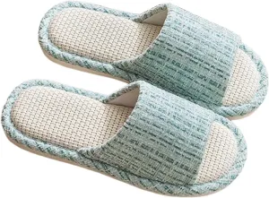 Couples Fashion Open Toe Cloth Mute Slippers Men's and Women's Linen Home Shoes Women Bed Slippers Size 11