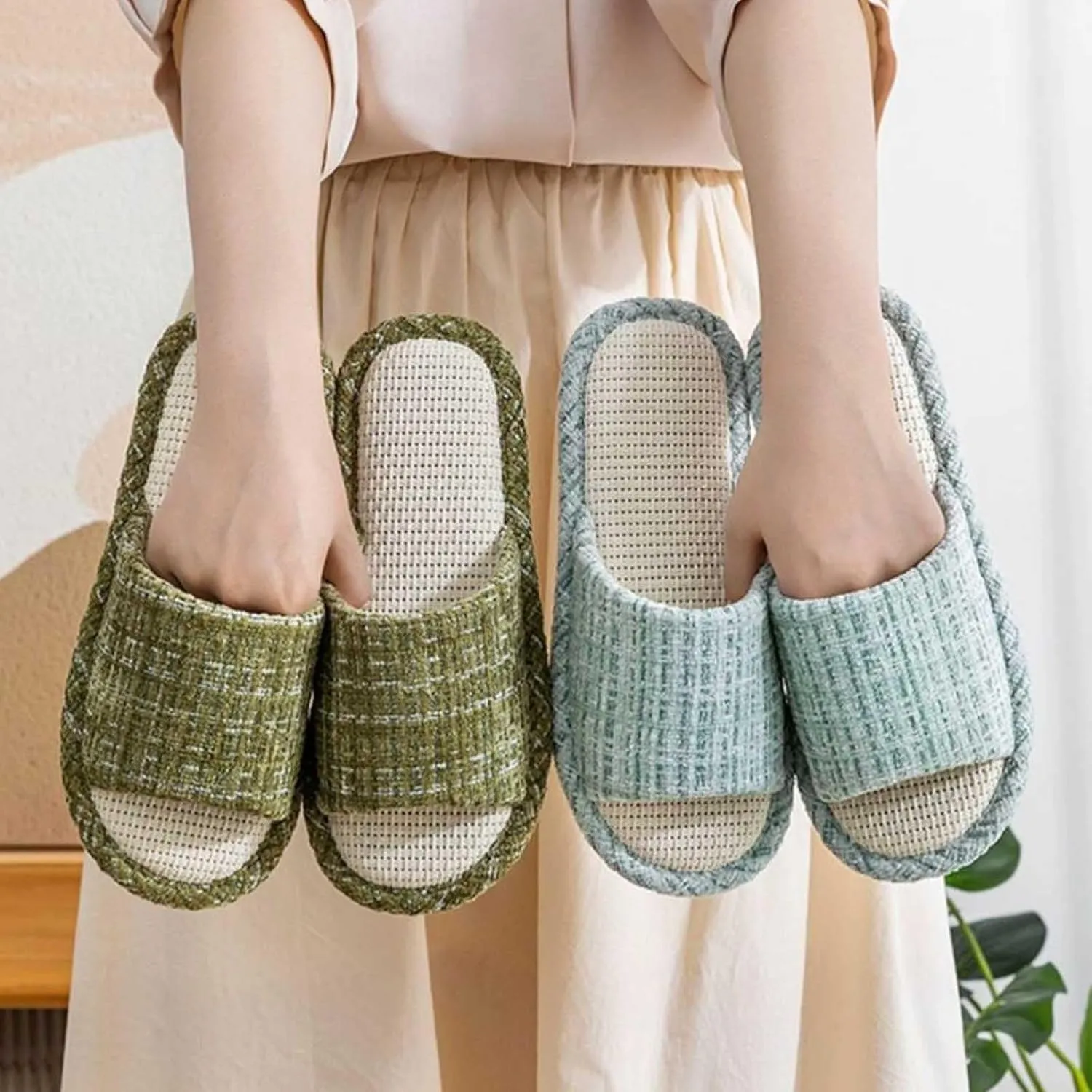 Couples Fashion Open Toe Cloth Mute Slippers Men's and Women's Linen Home Shoes Women Bed Slippers Size 11