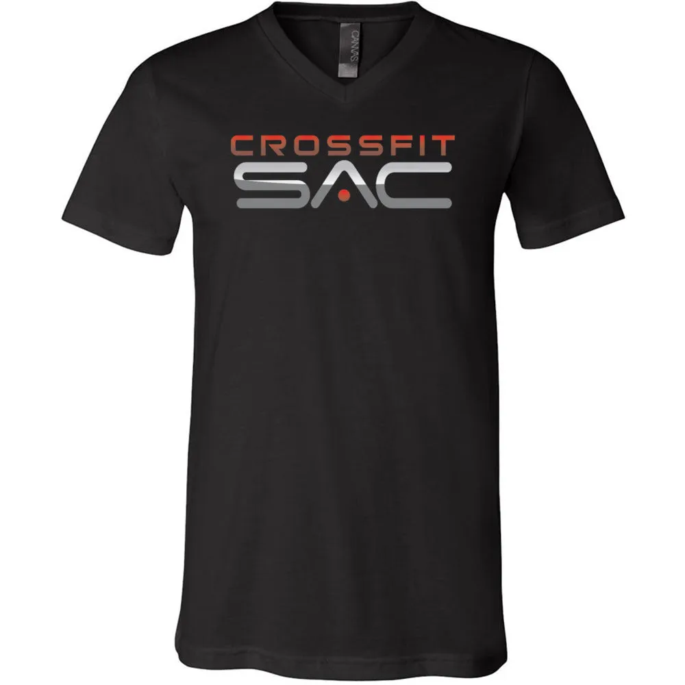 CrossFit SAC - 100 - Red & Silver - Men's V-Neck T-Shirt