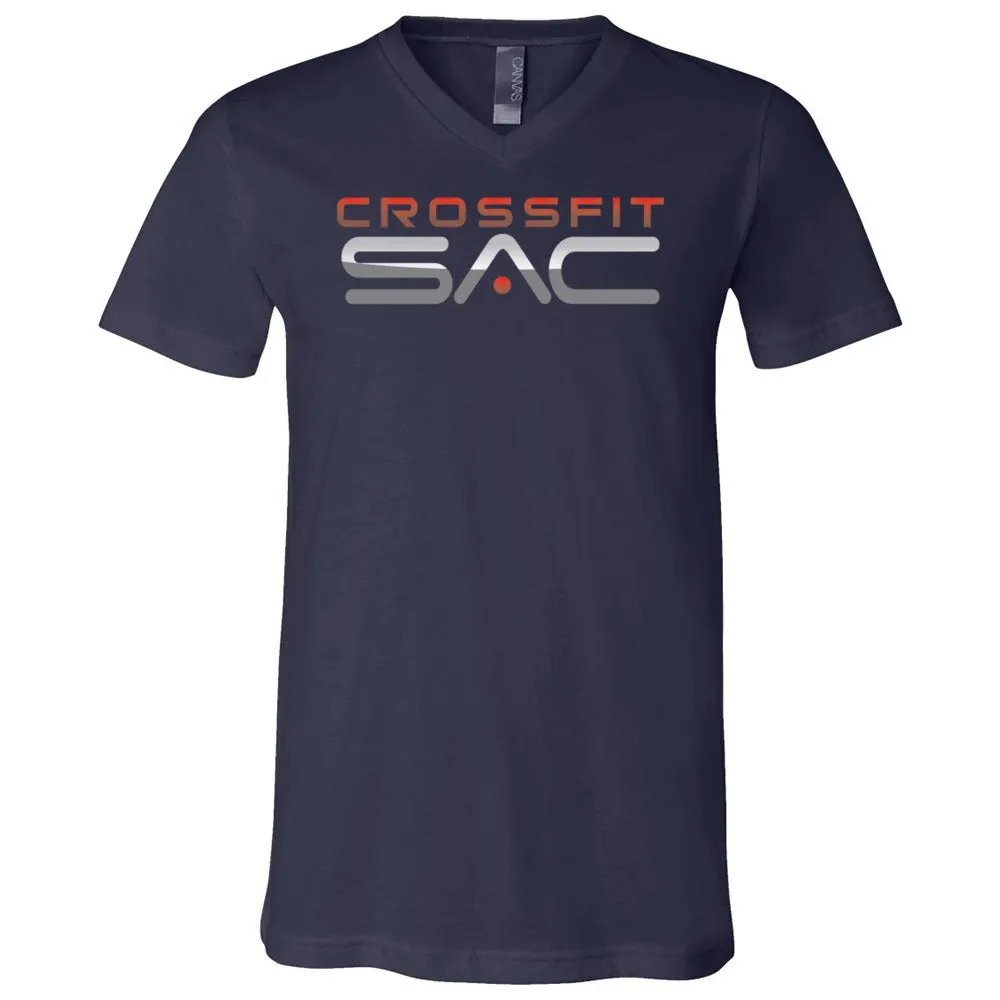 CrossFit SAC - 100 - Red & Silver - Men's V-Neck T-Shirt