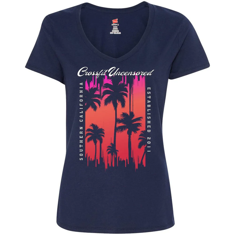 CrossFit Uncensored - 100 - Summer (Palm Tree) Women's V-Neck T-Shirt