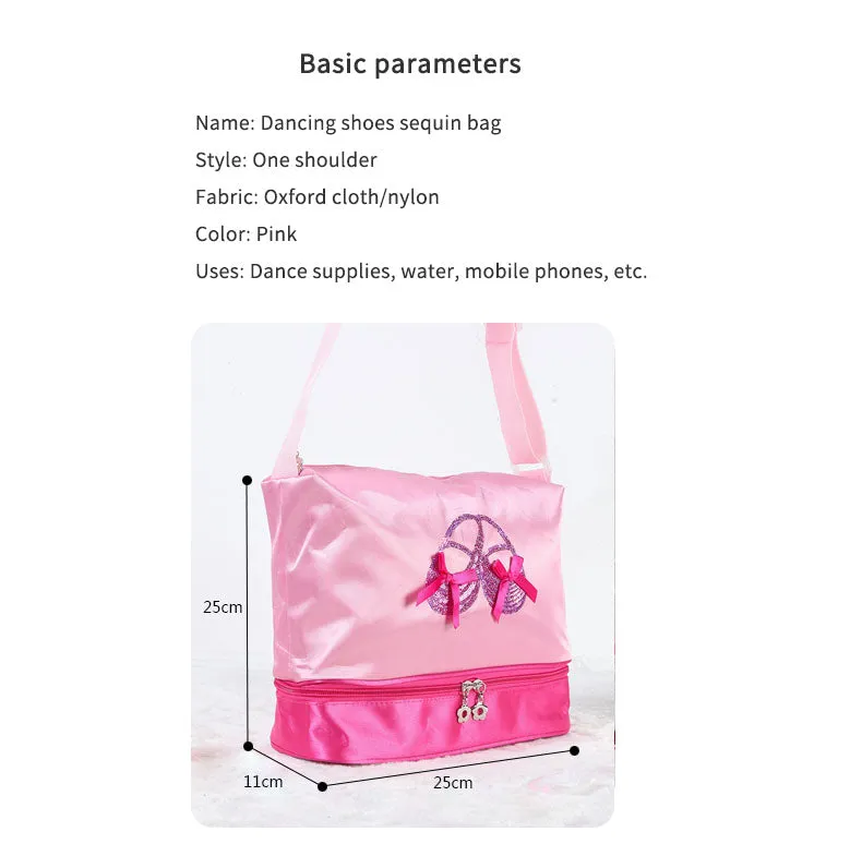 Dance Bag Pink Sequin Dance Shoes Storage Crossbody Ballet Bag