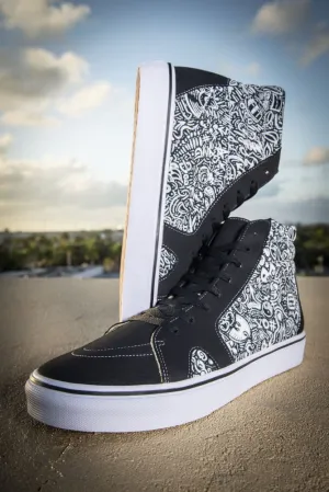 Devious Doodle Print Ladies High Top Skate Sneaker